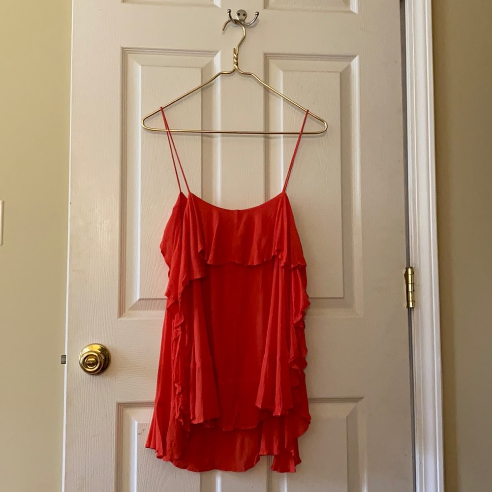 FREE PEOPLE Flowy Boho Women’s Side Ruffle Red Orange Tank Top